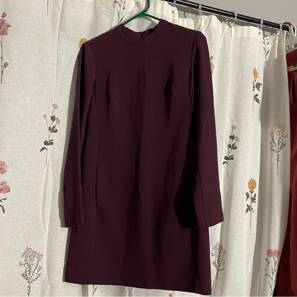 Aritzia BABATON burgandy seiho pocketed shift dress long sleeve fitted size 0